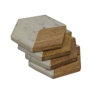 Set of wood and marble coasters